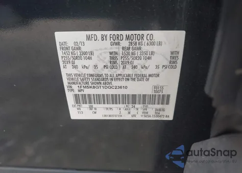 2013 Ford Explorer Sport z USA, uszkodzony, nr VIN 1FM5K8GT1DGC23610